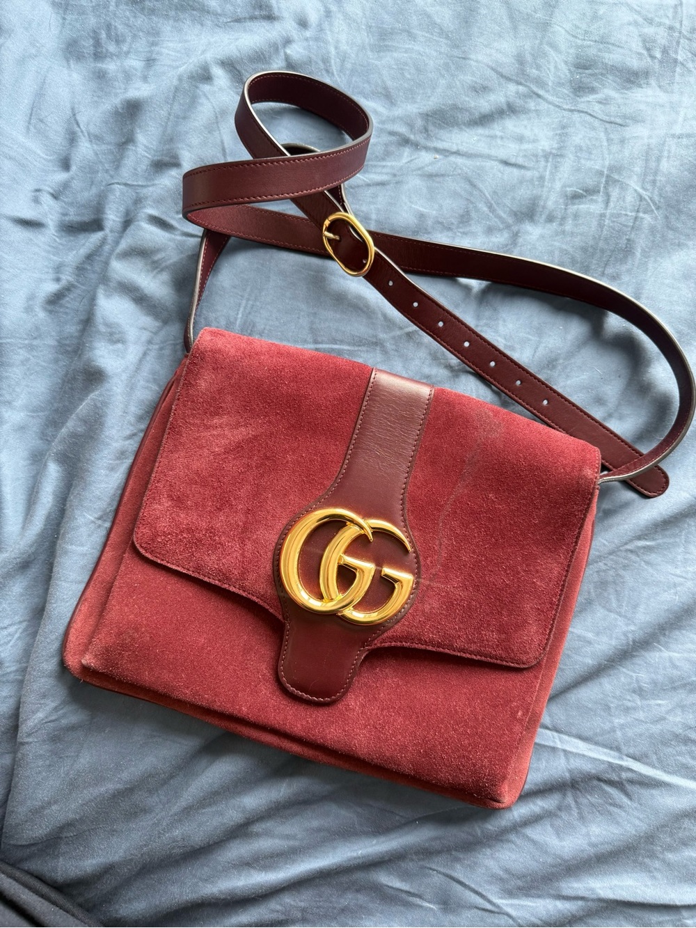 Gucci Burgundy Suede Medium Arli Crossbody Bag